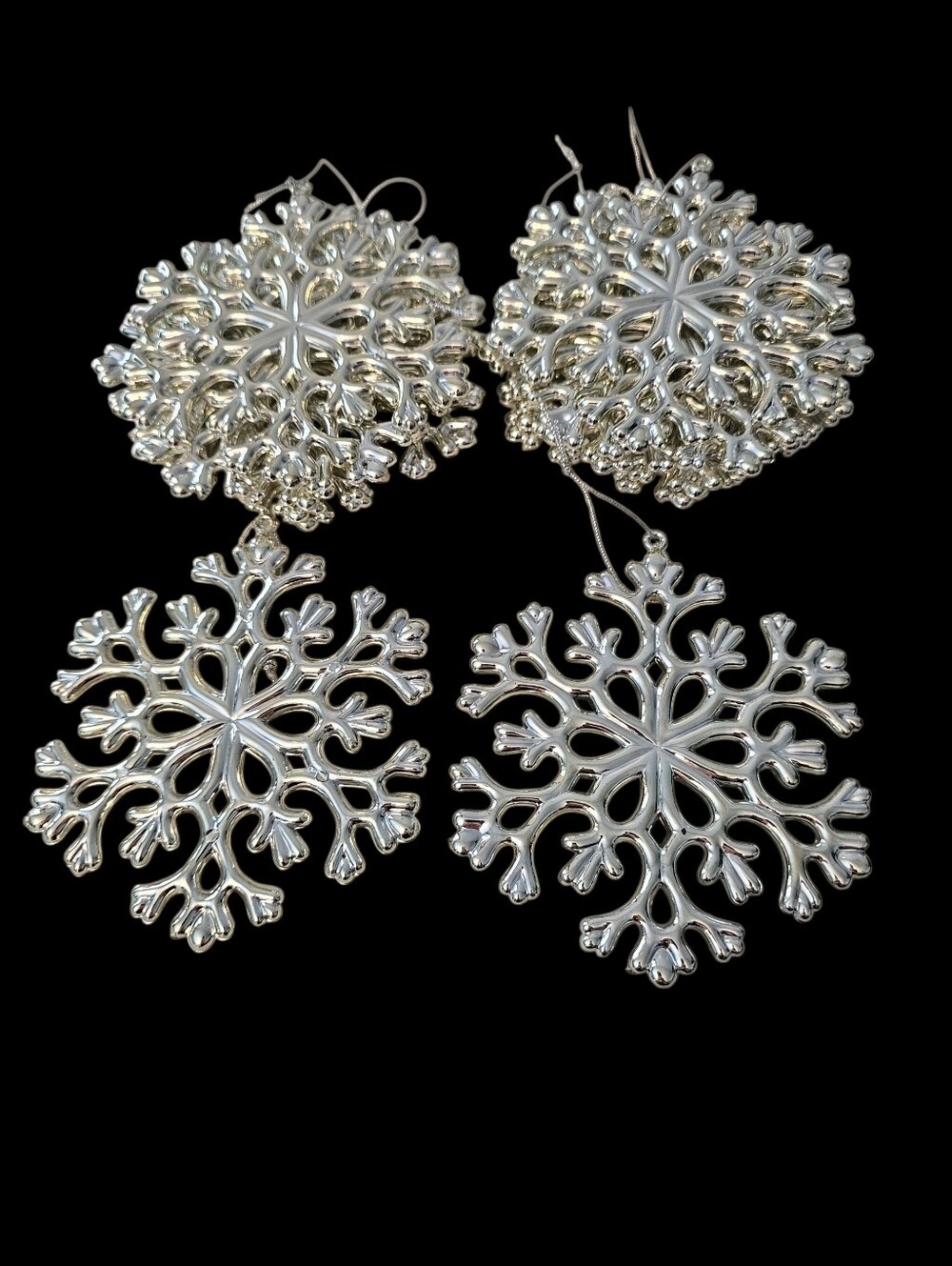 Lot if 12 Plastic Silver Colored Snowflake Ornaments